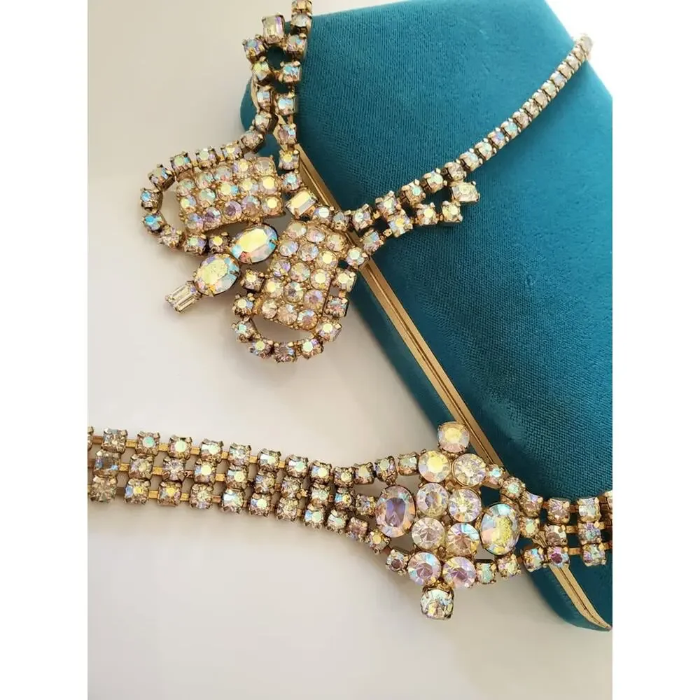 Stunning Vintage Aurora Borealis Rhinestone Bib Choker with Bracelet